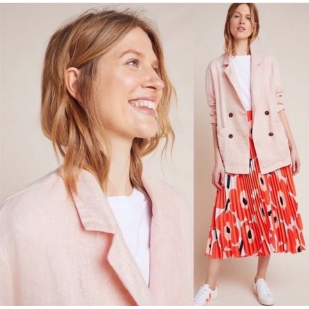 Anthropologie Amadi Kaye Linen Oversized Metallic Blazer Blush NWT Size XL